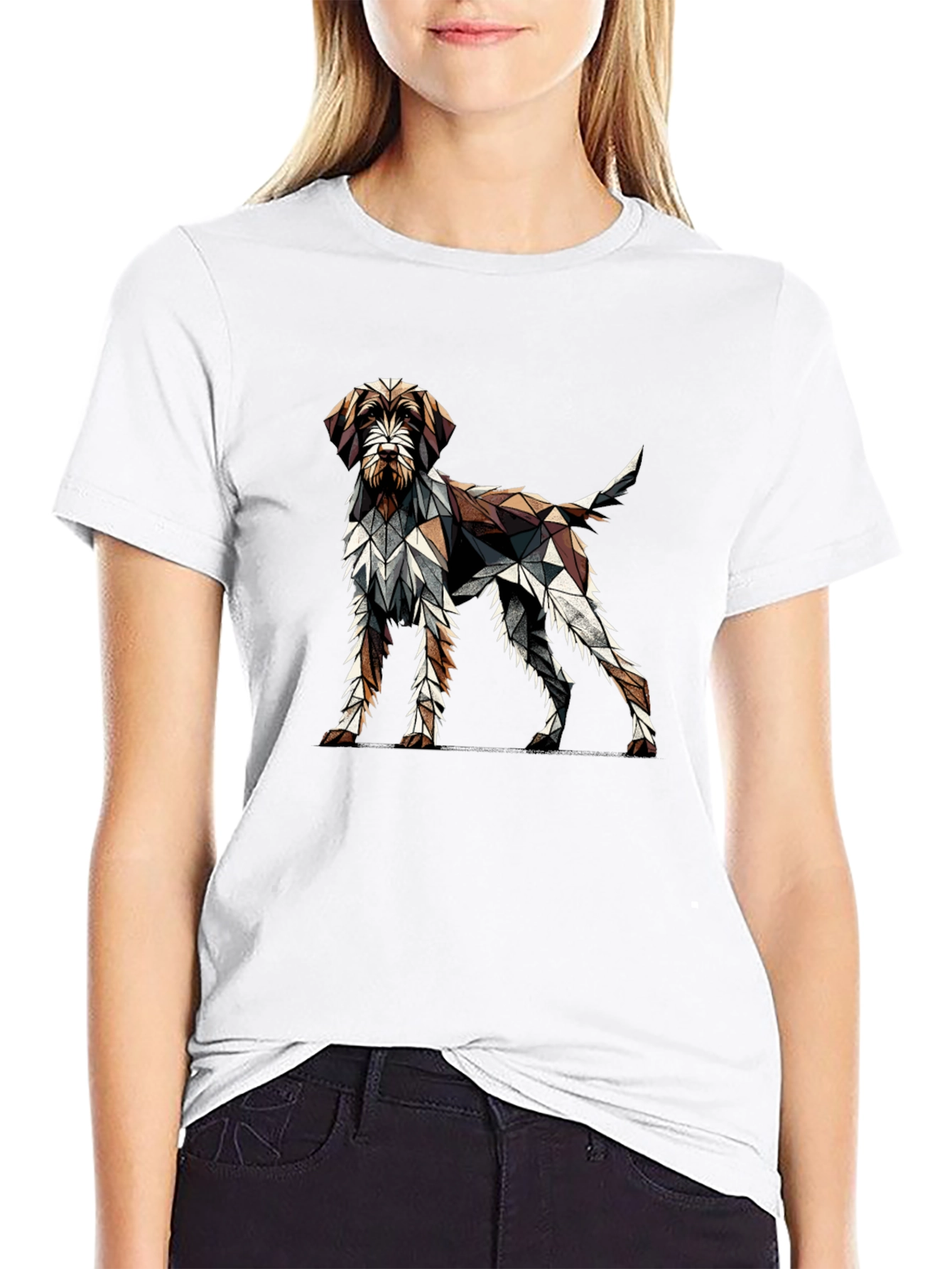 Geometric Dog Graphic T-Shirt - Mens Black Crew Neck