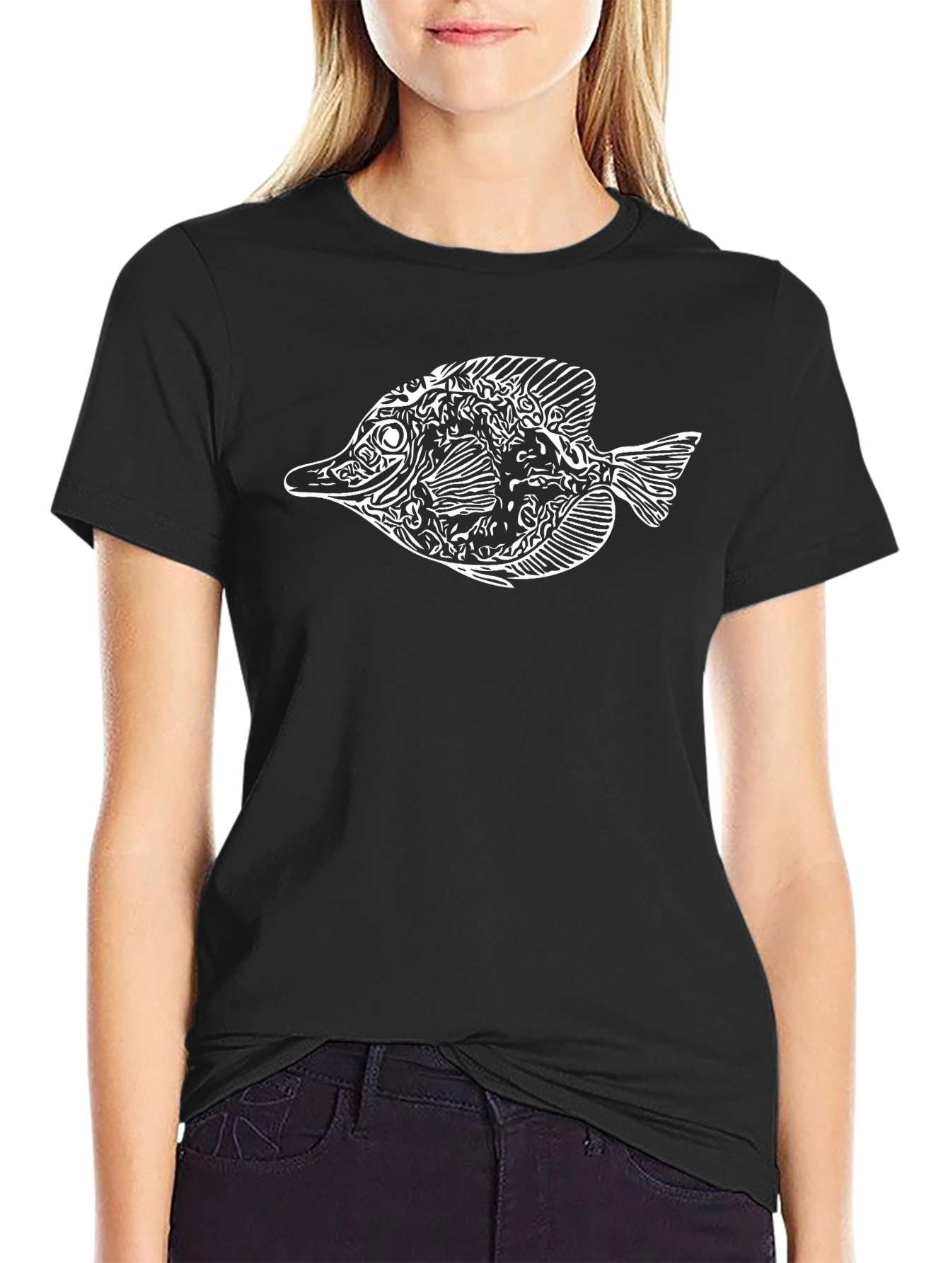 Fish Graphic T-Shirt - Black Cotton Blend