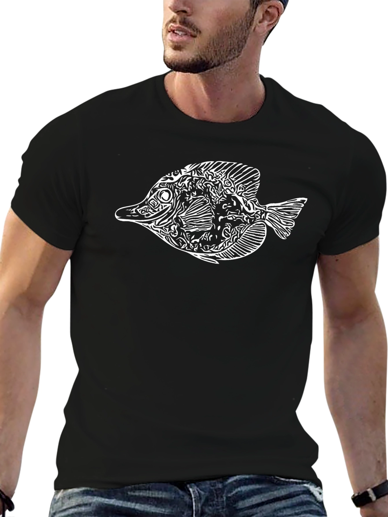 Fish Graphic T-Shirt - Black Cotton Blend