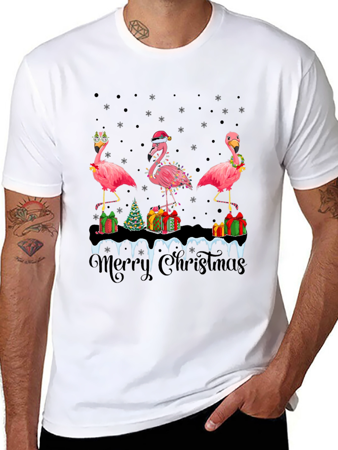 Festive Flamingo Christmas T-Shirt