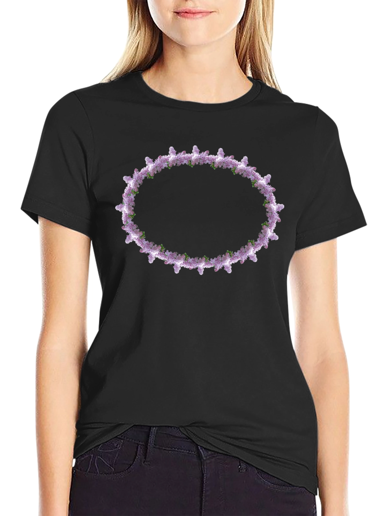 Floral Wreath Graphic Tee - Black