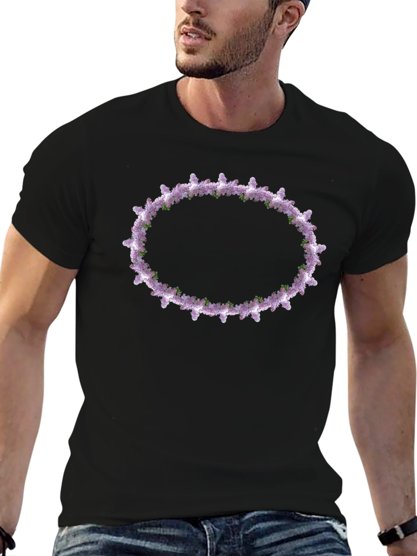 Floral Wreath Graphic Tee - Black