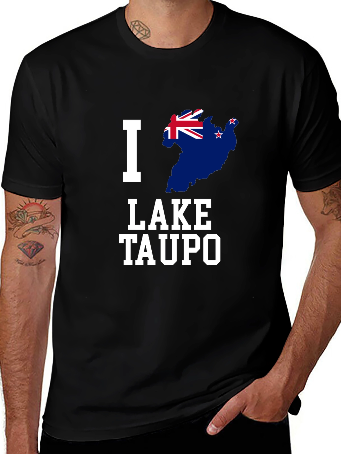 I Love Lake Taupo T-Shirt New Zealand Flag Tee