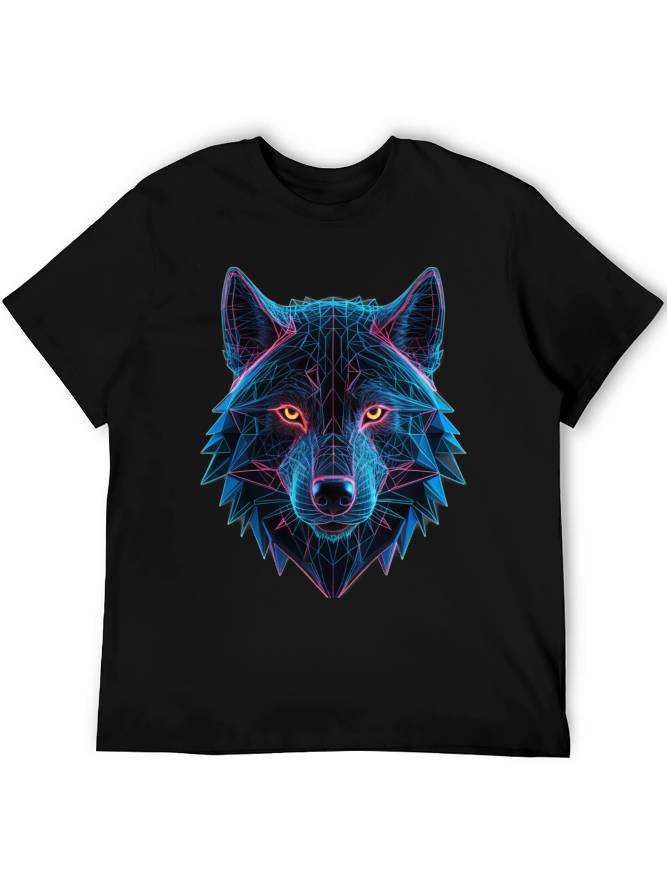 Geometric Wolf Head Graphic Black T-Shirt