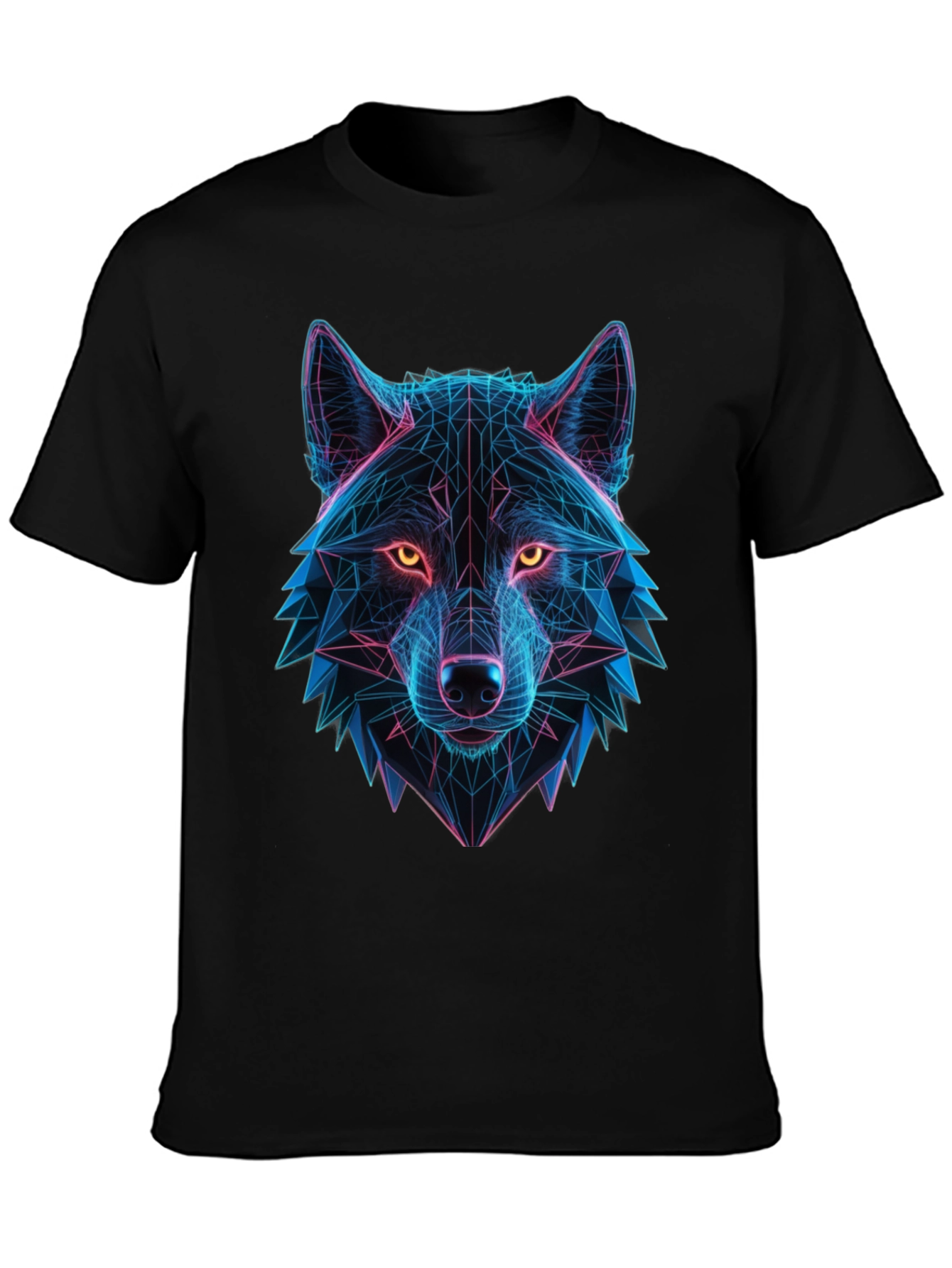 Geometric Wolf Head Graphic Black T-Shirt