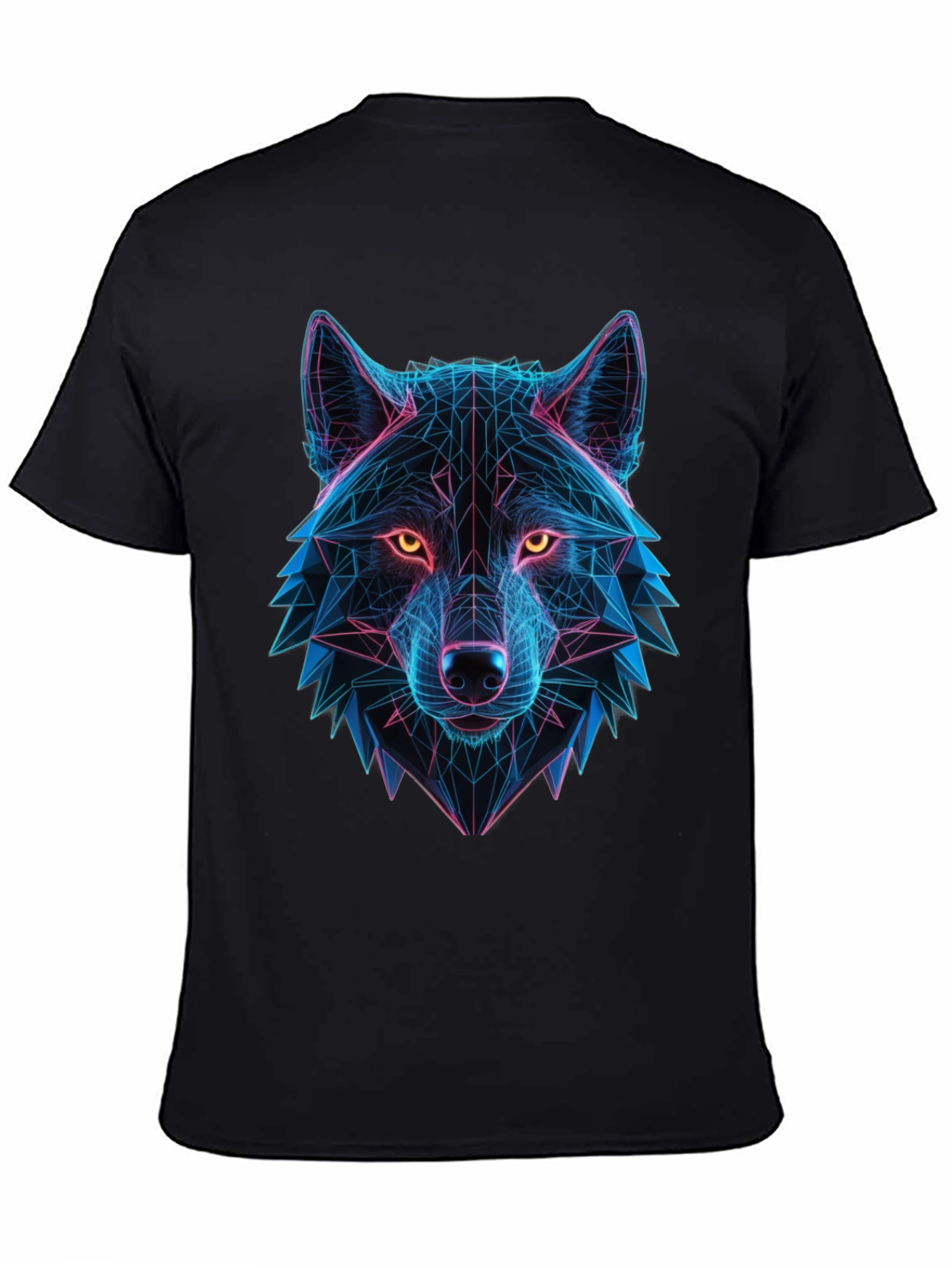 Geometric Wolf Head Graphic Black T-Shirt