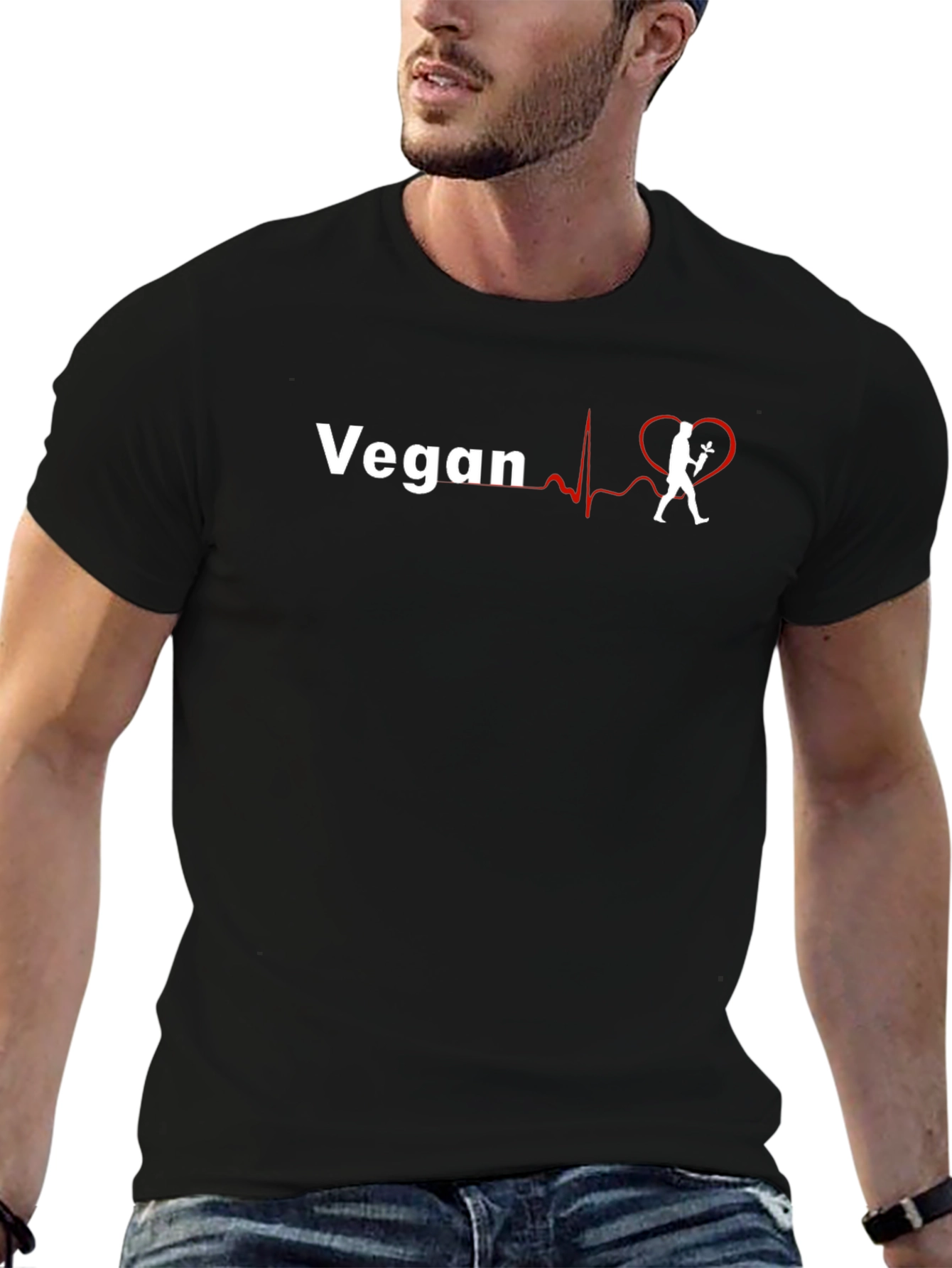 Vegan Heartbeat Graphic Tee - Unisex Black T-Shirt