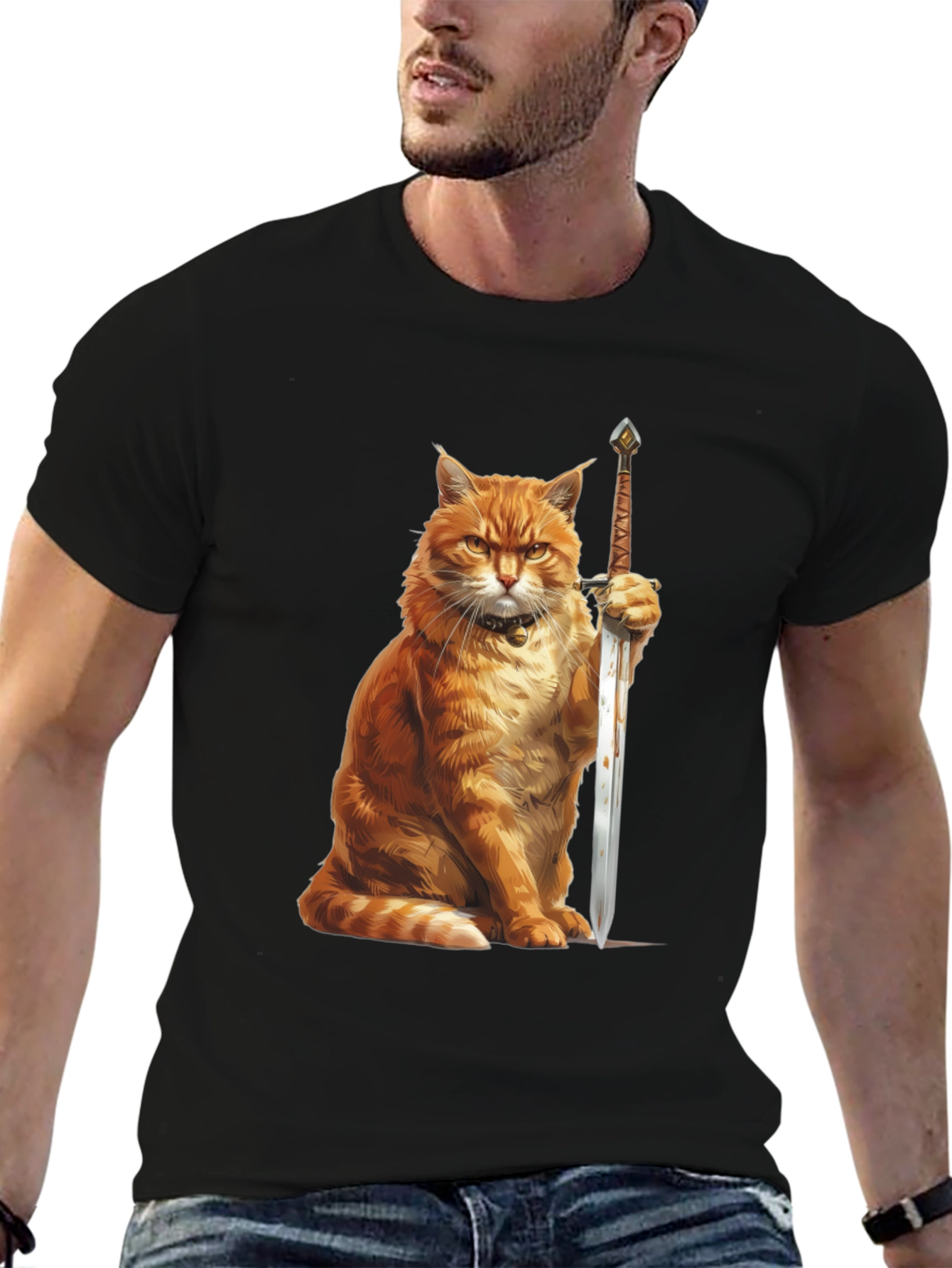 Cat Warrior T-Shirt - Funny Feline Knight Tee