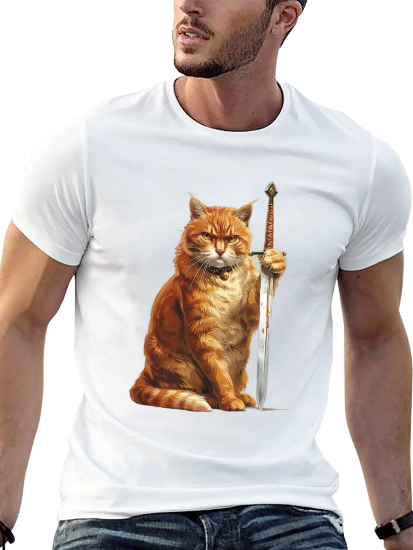 Cat Warrior T-Shirt - Funny Feline Knight Tee