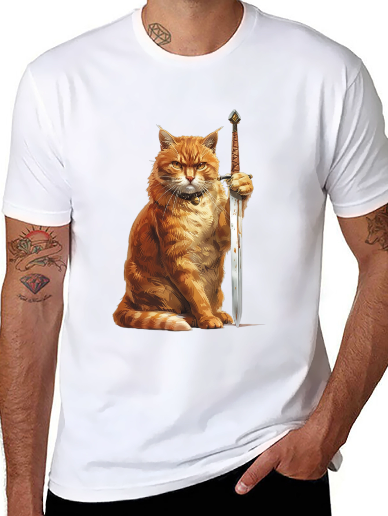 Cat Warrior T-Shirt - Funny Feline Knight Tee