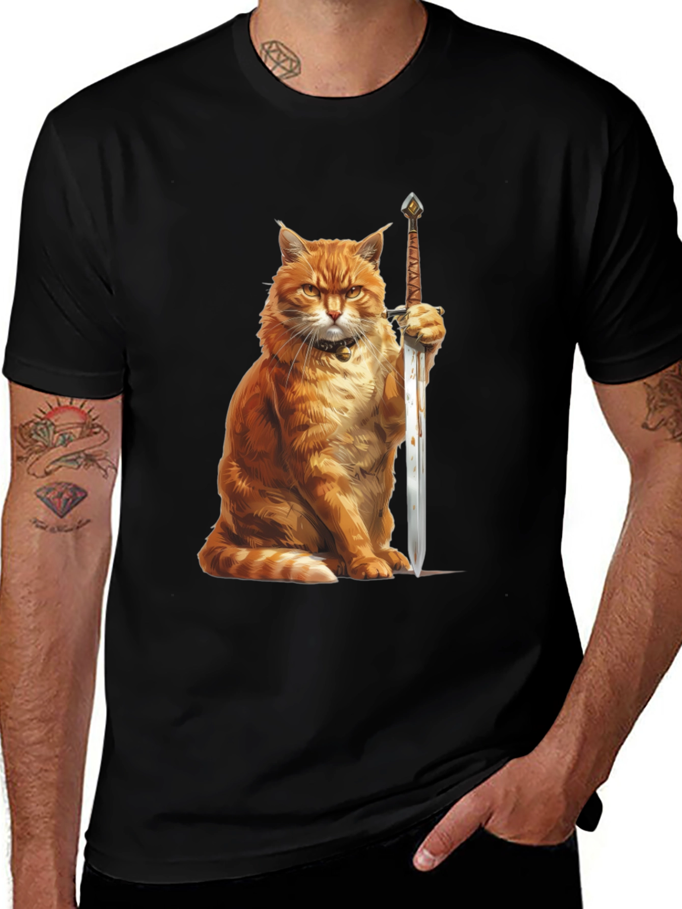 Cat Warrior T-Shirt - Funny Feline Knight Tee