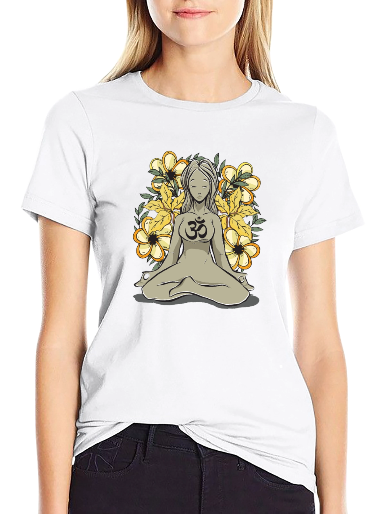 Om Symbol Meditating Woman Graphic Tee