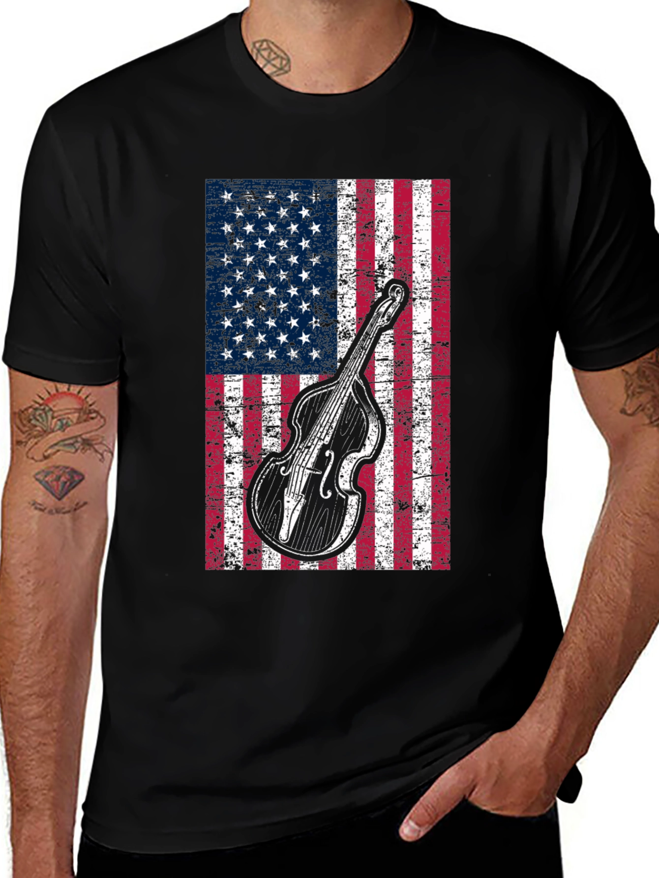 American Flag Bass Guitar Graphic T-Shirt