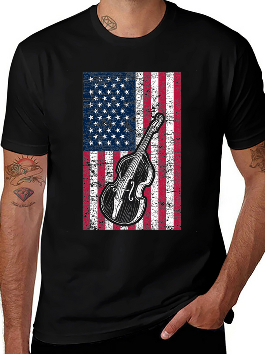 American Flag Bass Guitar Graphic T-Shirt