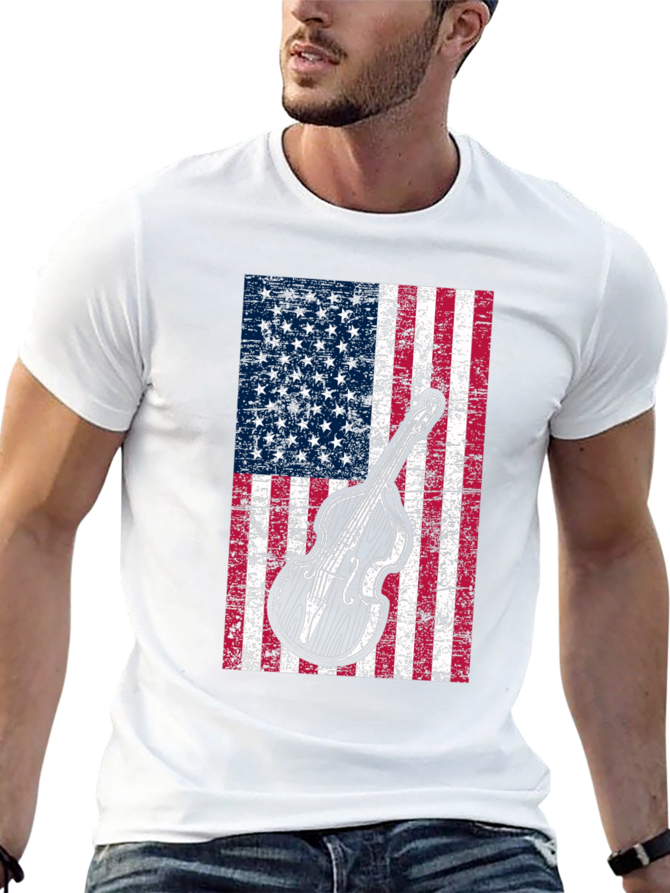 American Flag Bass Guitar Graphic T-Shirt