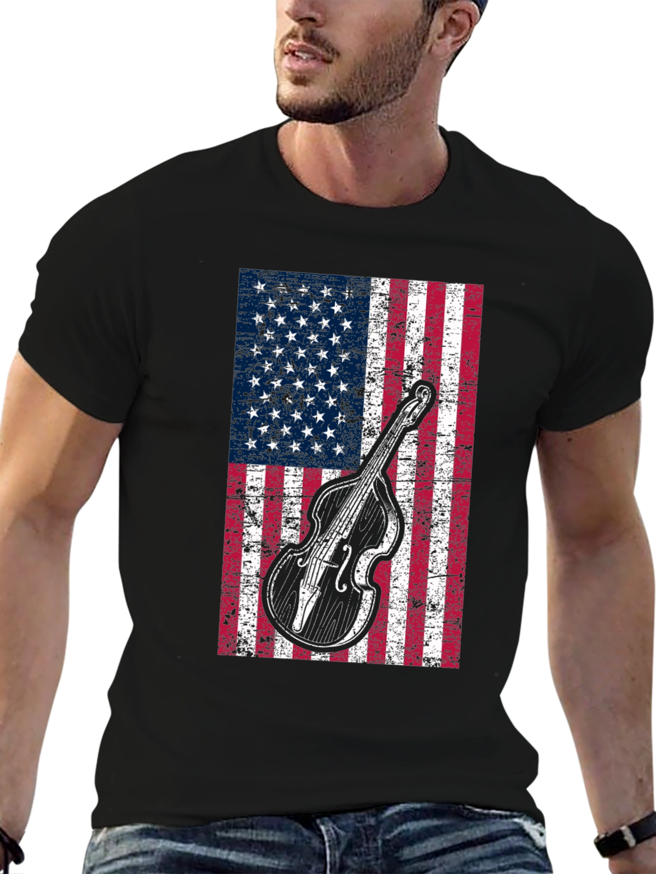 American Flag Bass Guitar Graphic T-Shirt