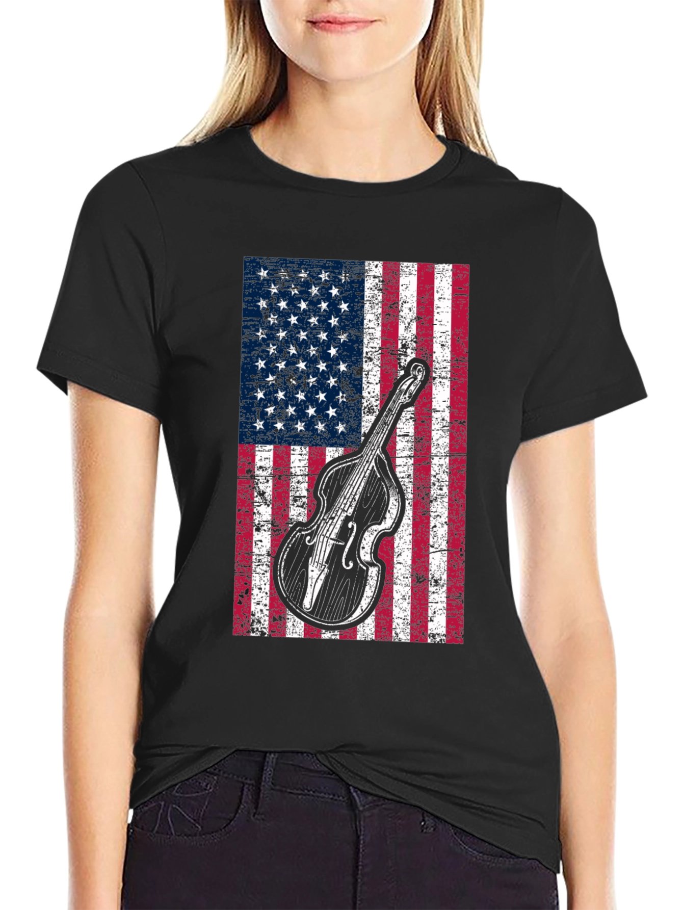 American Flag Bass Guitar Graphic T-Shirt