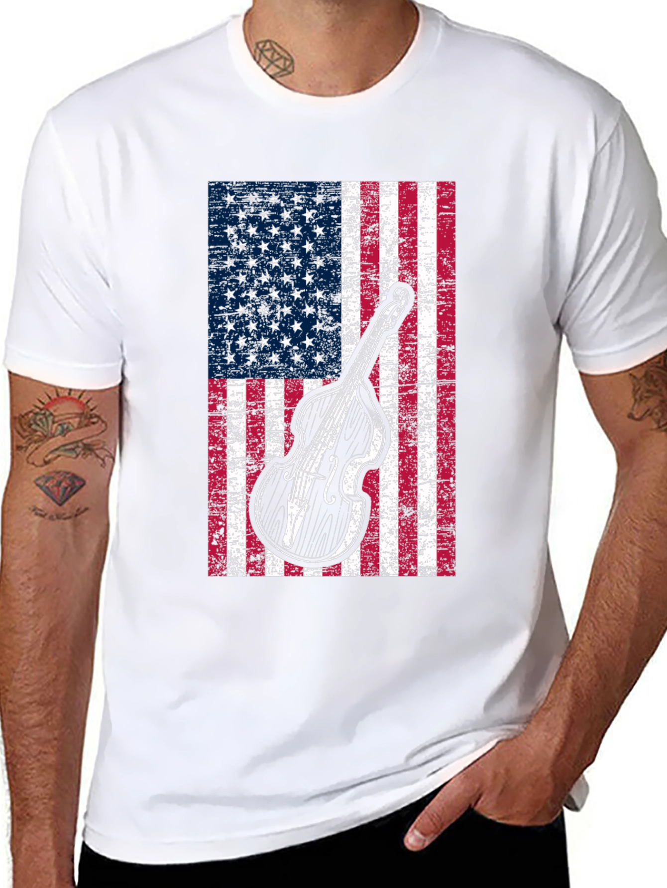 American Flag Bass Guitar Graphic T-Shirt