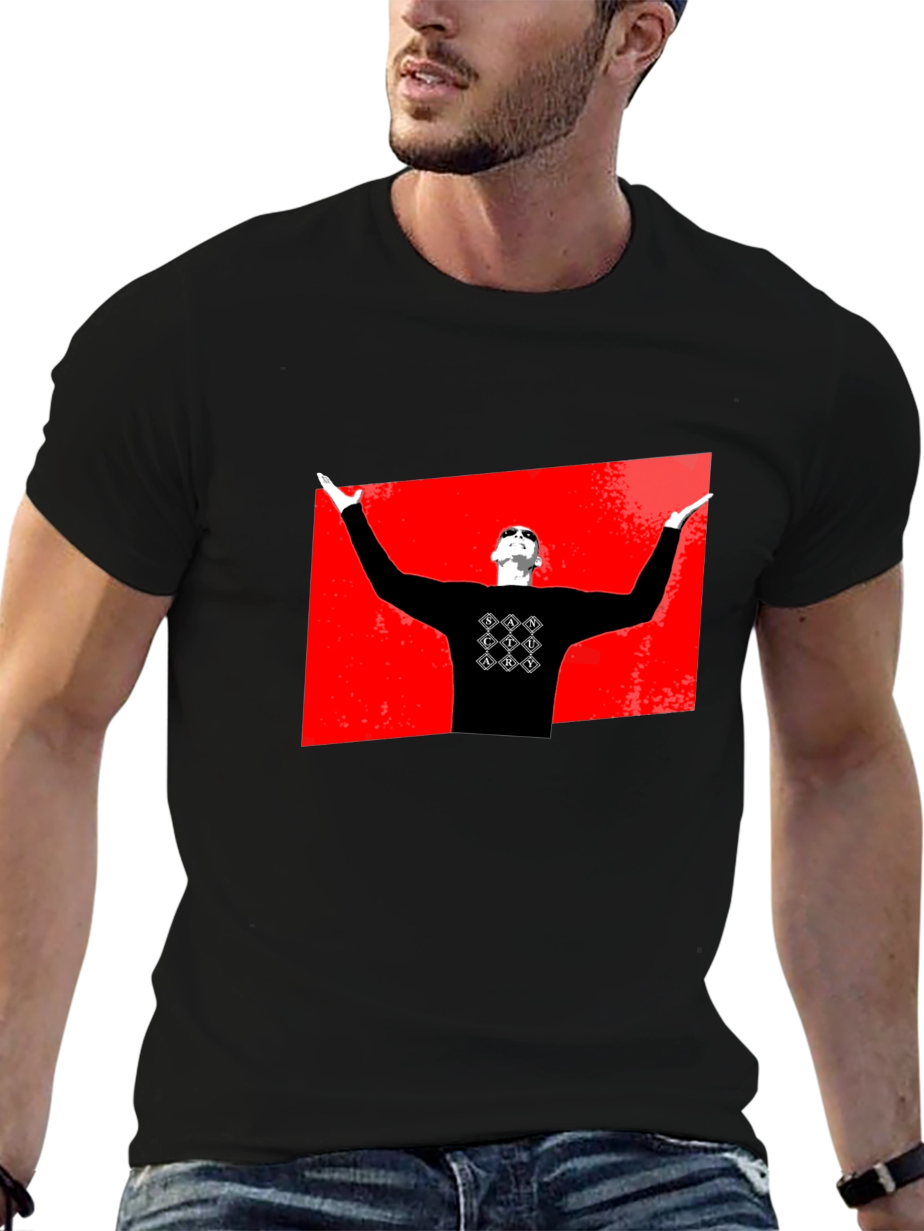 Graphic Black T-Shirt - Red Background