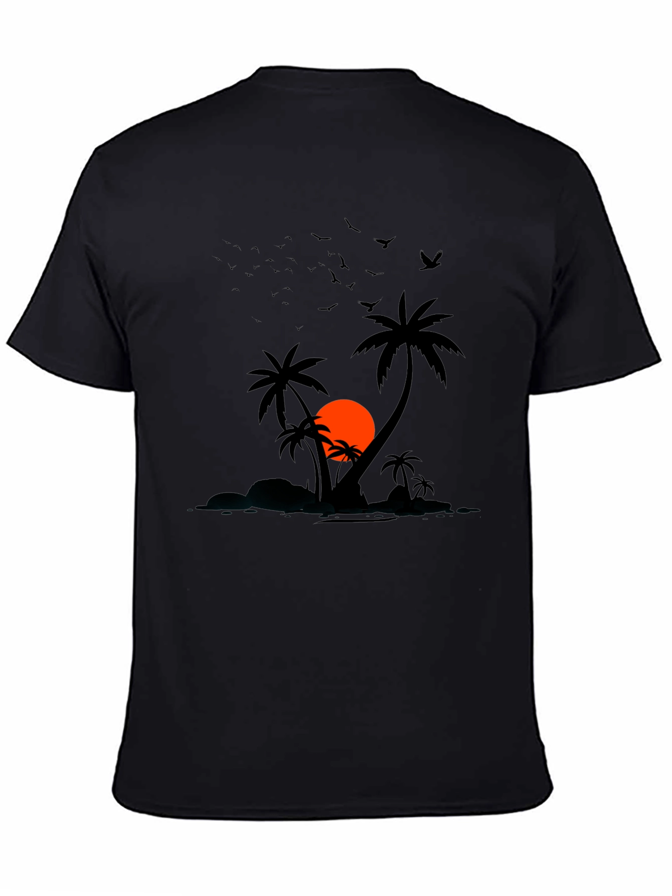 Sunset Palm Tree Graphic Tee - Mens Black T-Shirt