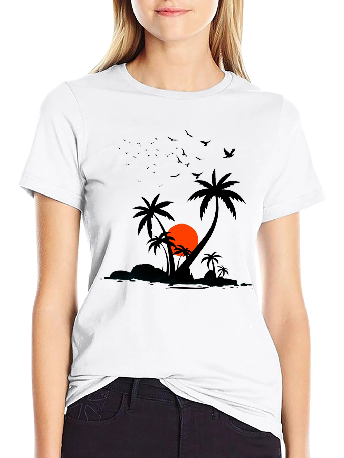 Sunset Palm Tree Graphic Tee - Mens Black T-Shirt