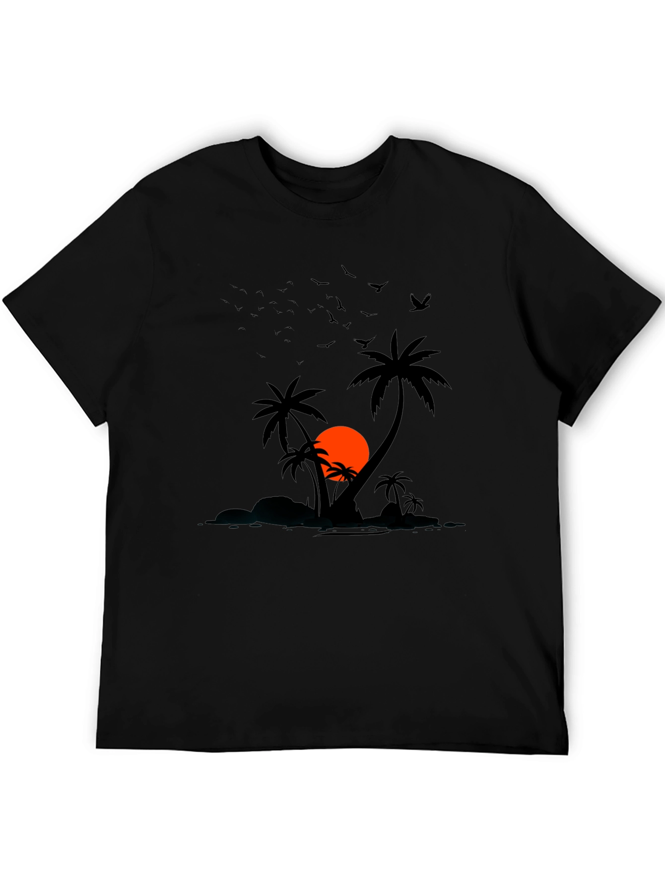 Sunset Palm Tree Graphic Tee - Mens Black T-Shirt
