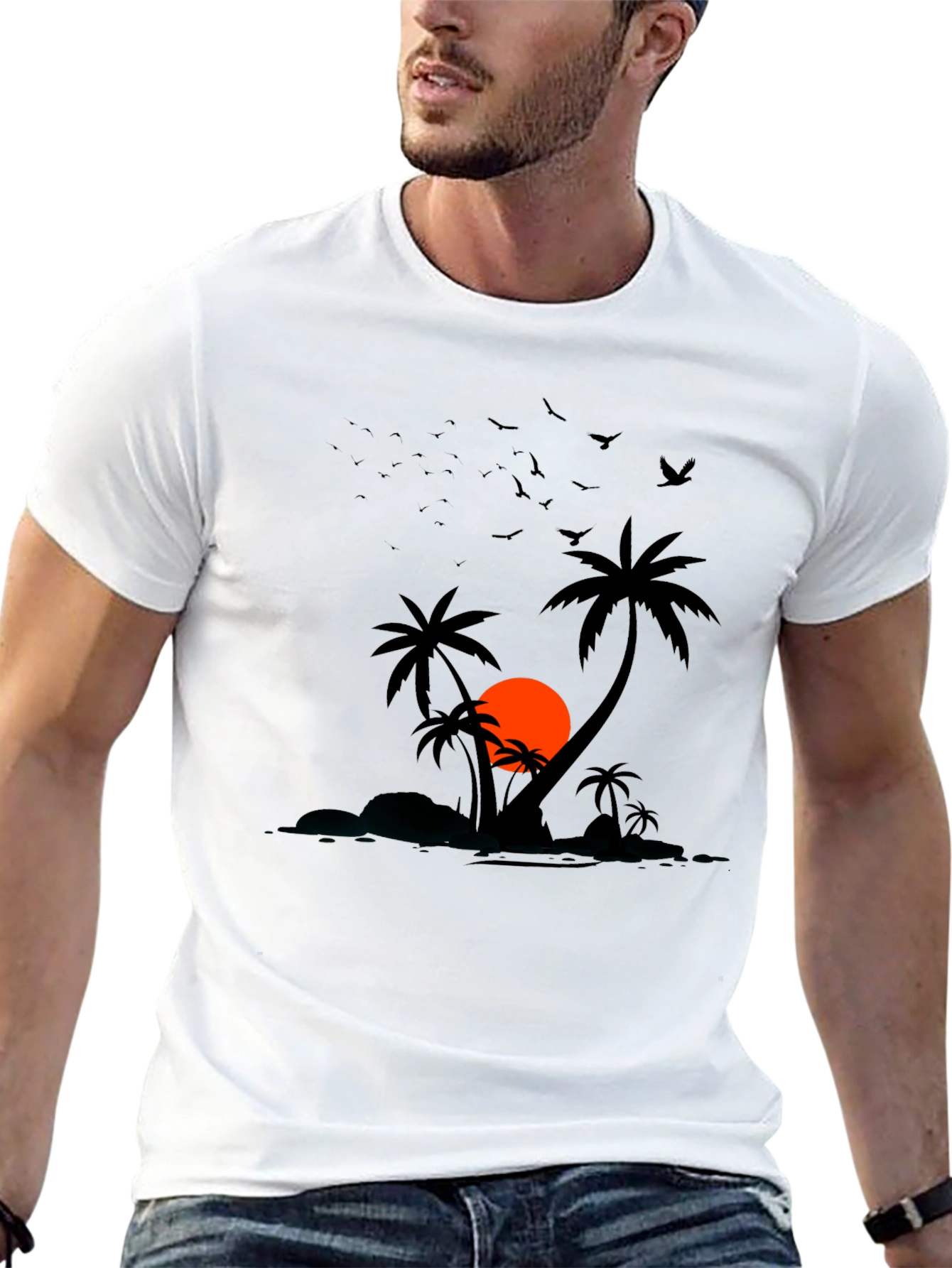 Sunset Palm Tree Graphic Tee - Mens Black T-Shirt