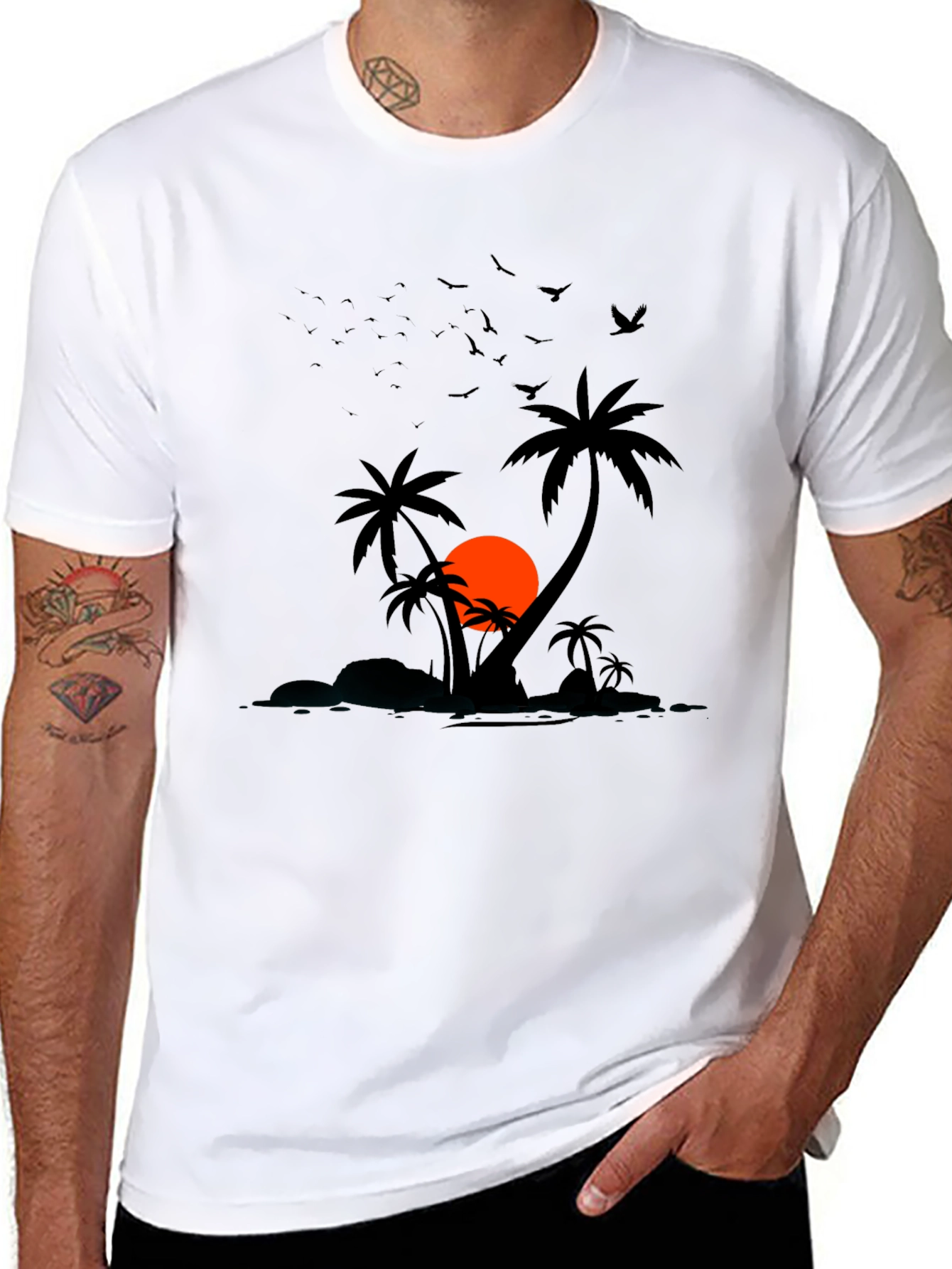 Sunset Palm Tree Graphic Tee - Mens Black T-Shirt