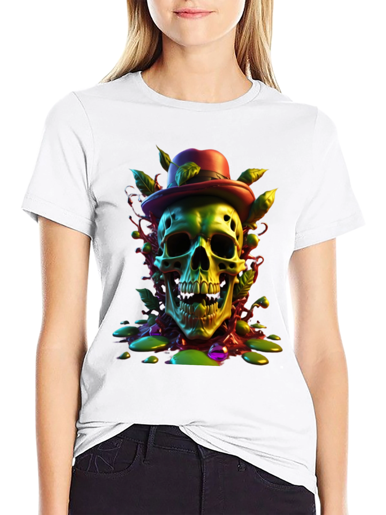 Skull with Hat Graphic Tee - Unique Design