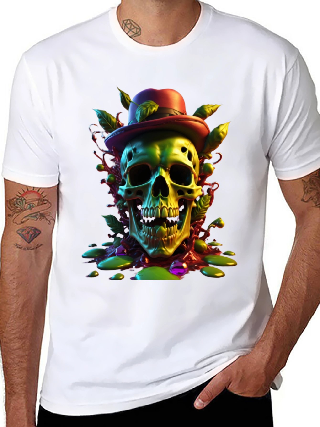 Skull with Hat Graphic Tee - Unique Design