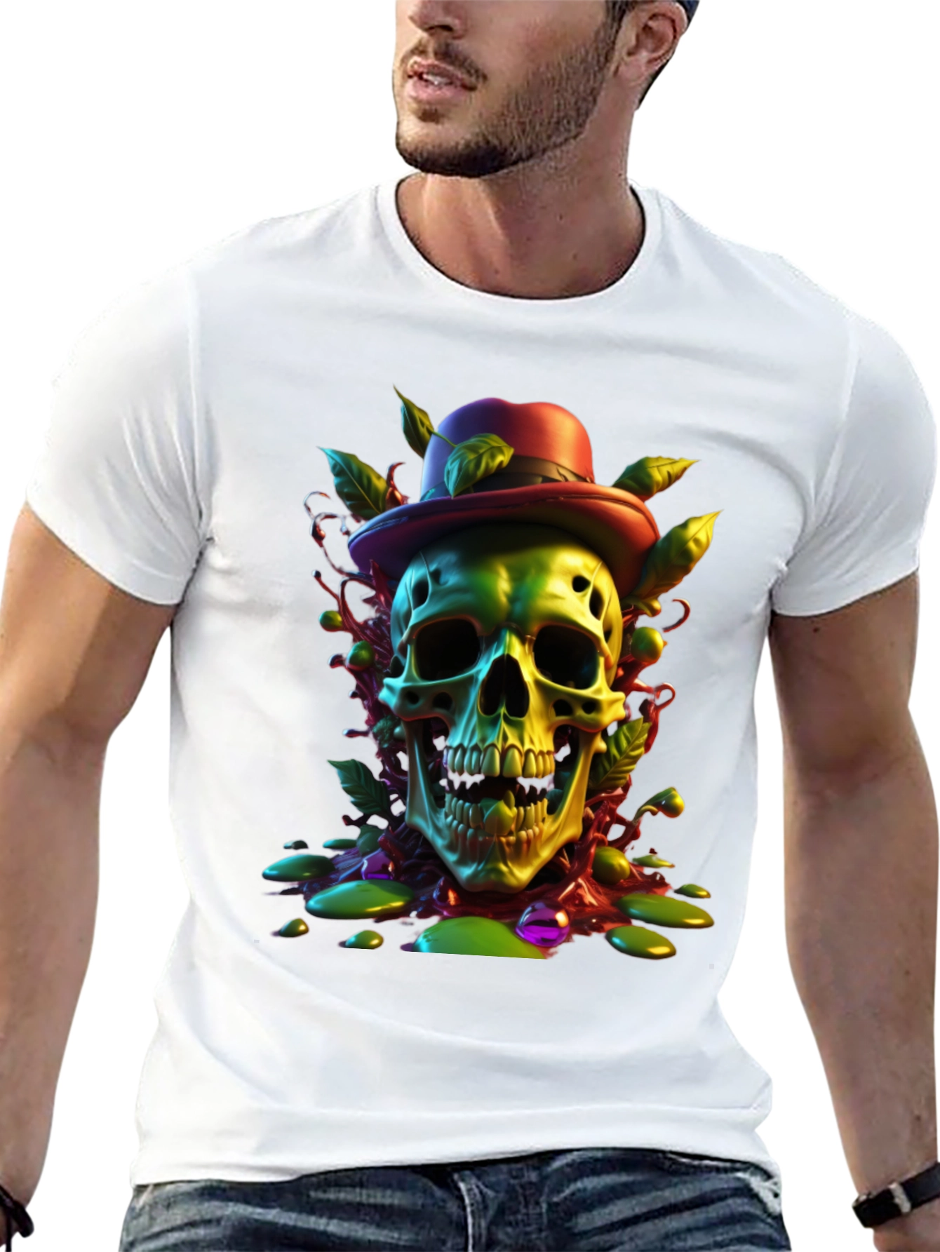 Skull with Hat Graphic Tee - Unique Design