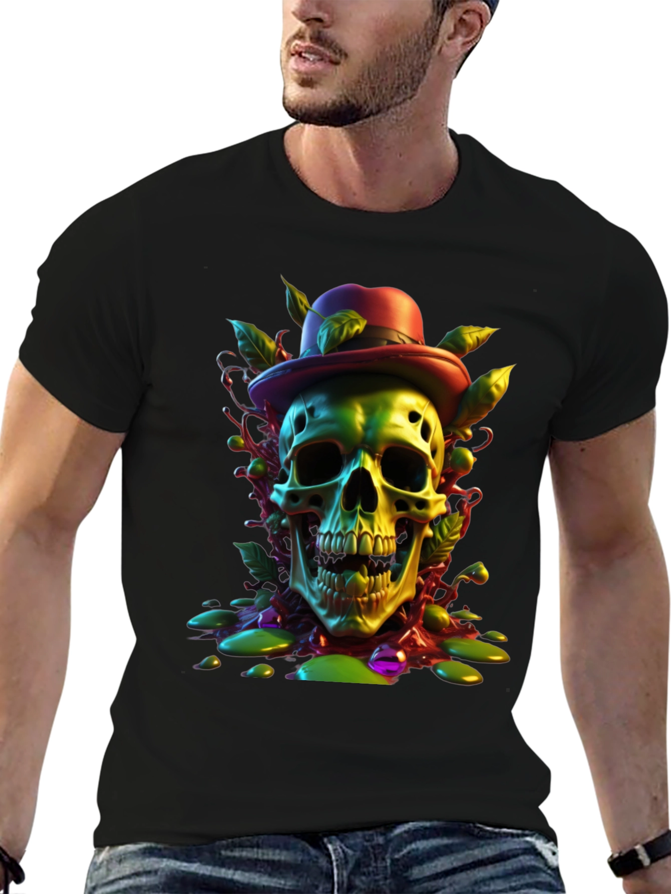 Skull with Hat Graphic Tee - Unique Design