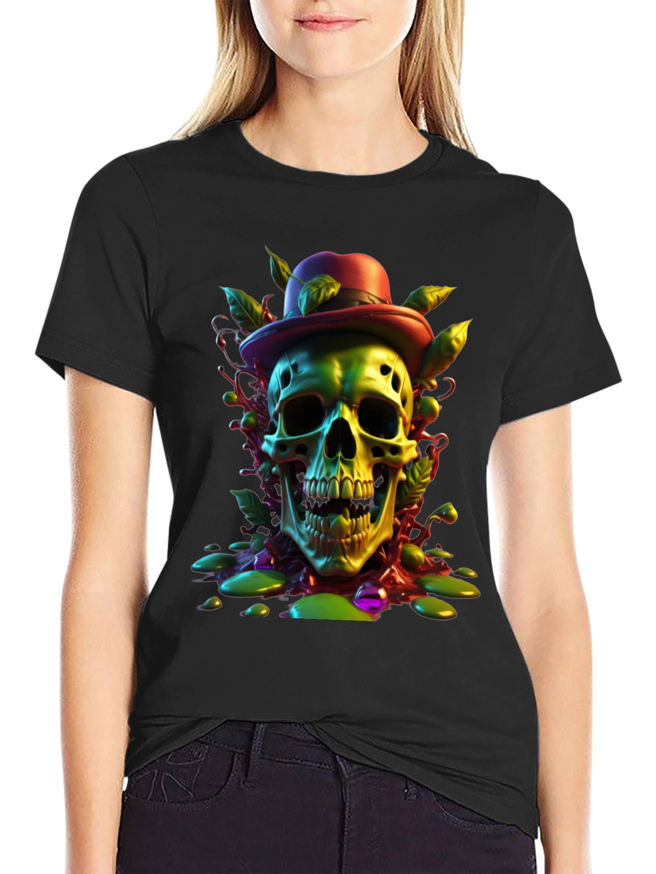 Skull with Hat Graphic Tee - Unique Design