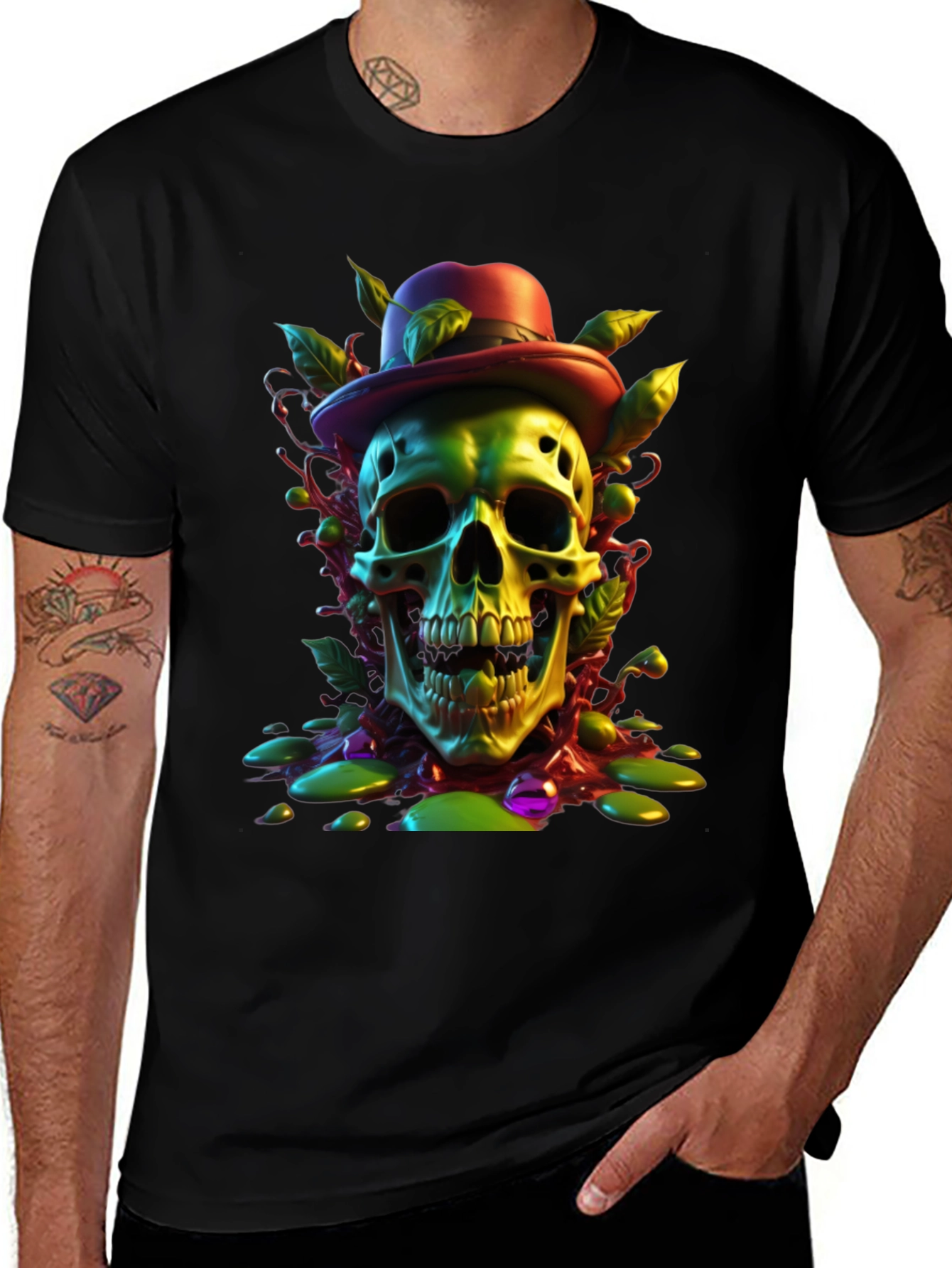 Skull with Hat Graphic Tee - Unique Design