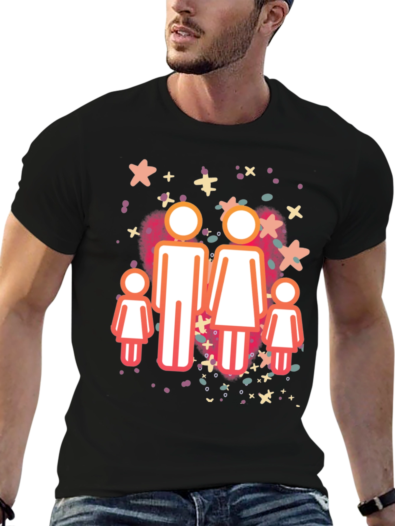 Family Graphic Tee - Black Cotton Blend Shirt