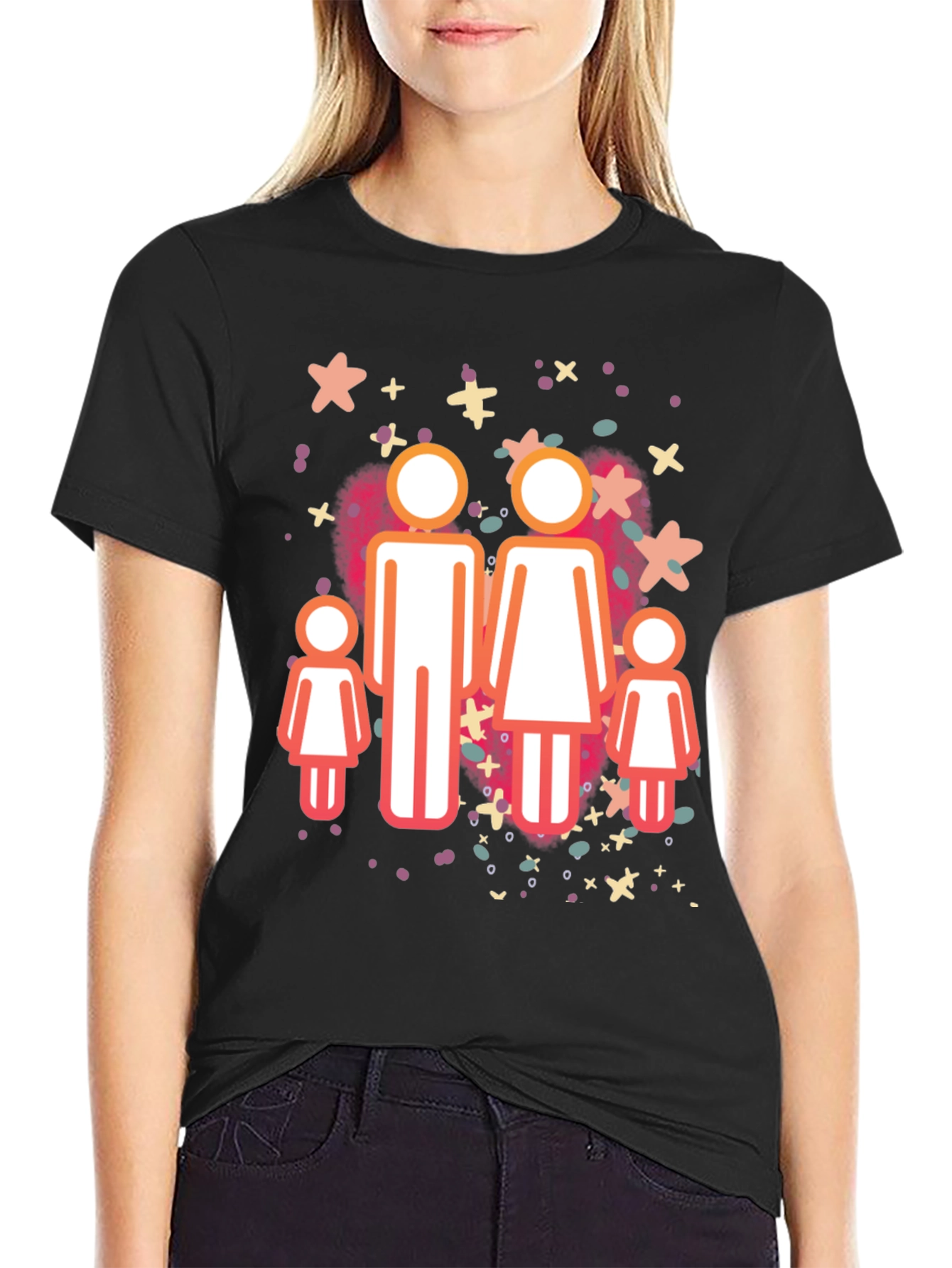 Family Graphic Tee - Black Cotton Blend Shirt