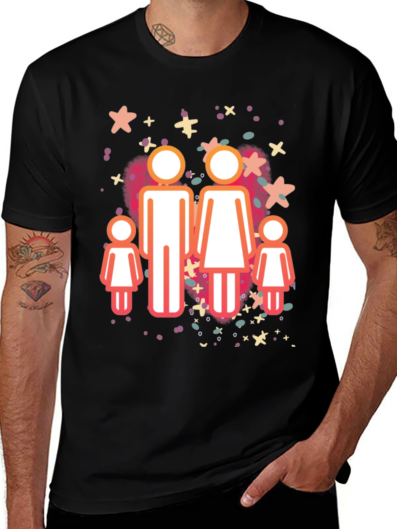Family Graphic Tee - Black Cotton Blend Shirt
