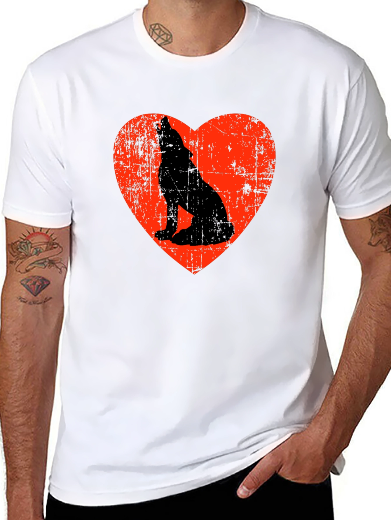 Wolf Howling Love Heart Graphic T-Shirt