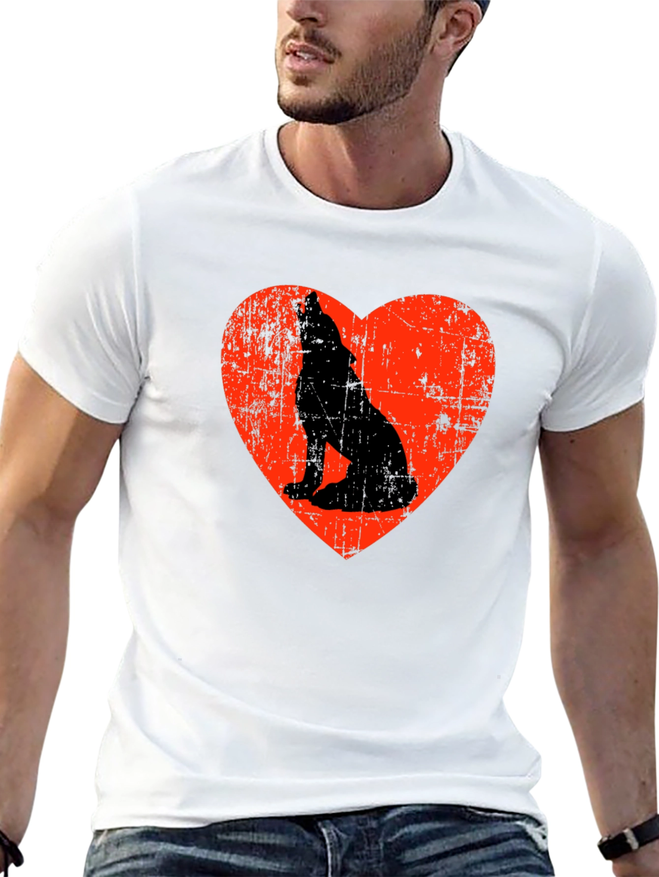 Wolf Howling Love Heart Graphic T-Shirt