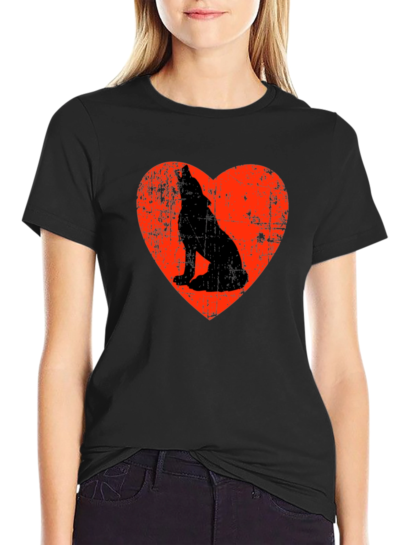 Wolf Howling Love Heart Graphic T-Shirt