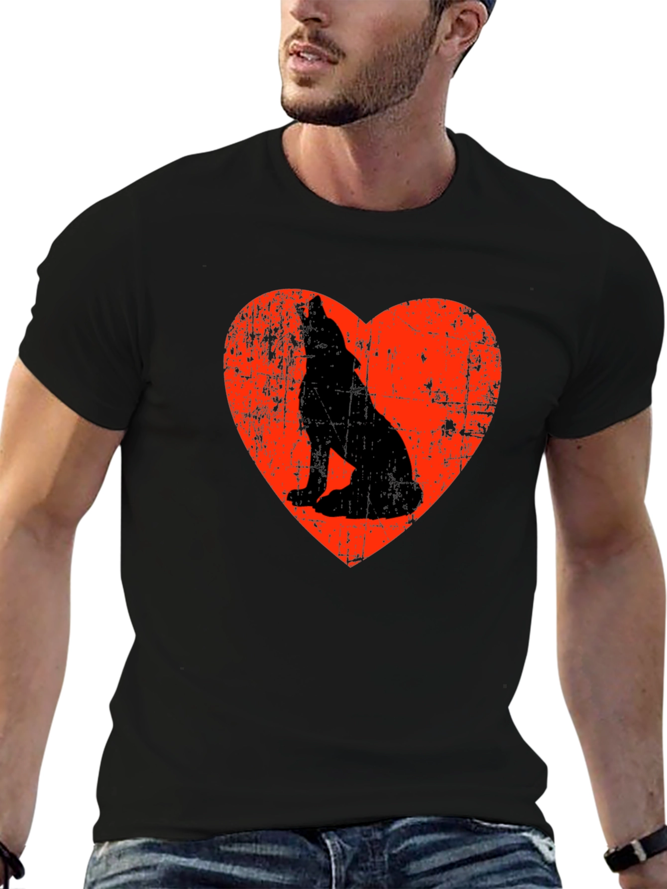 Wolf Howling Love Heart Graphic T-Shirt