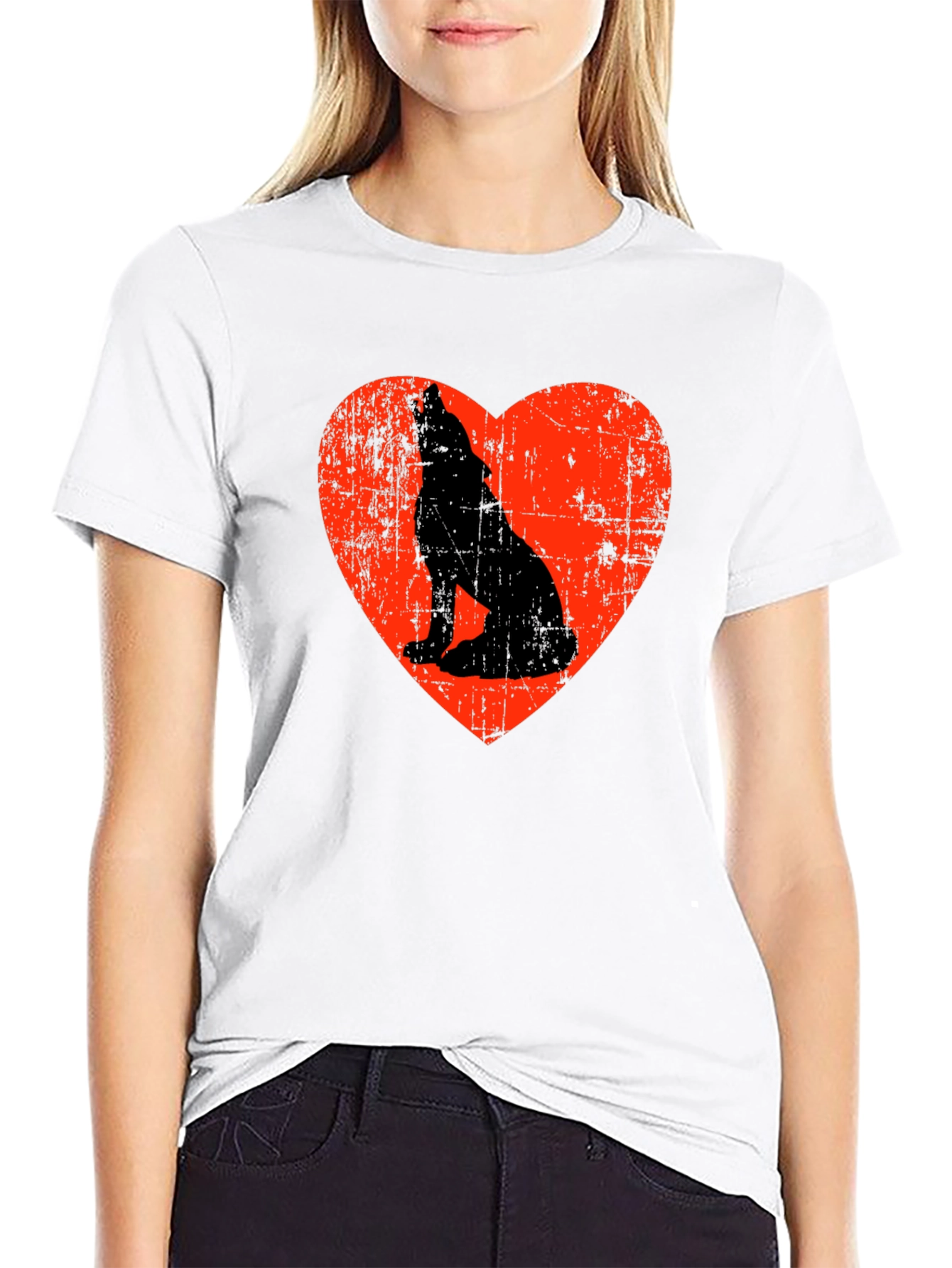 Wolf Howling Love Heart Graphic T-Shirt