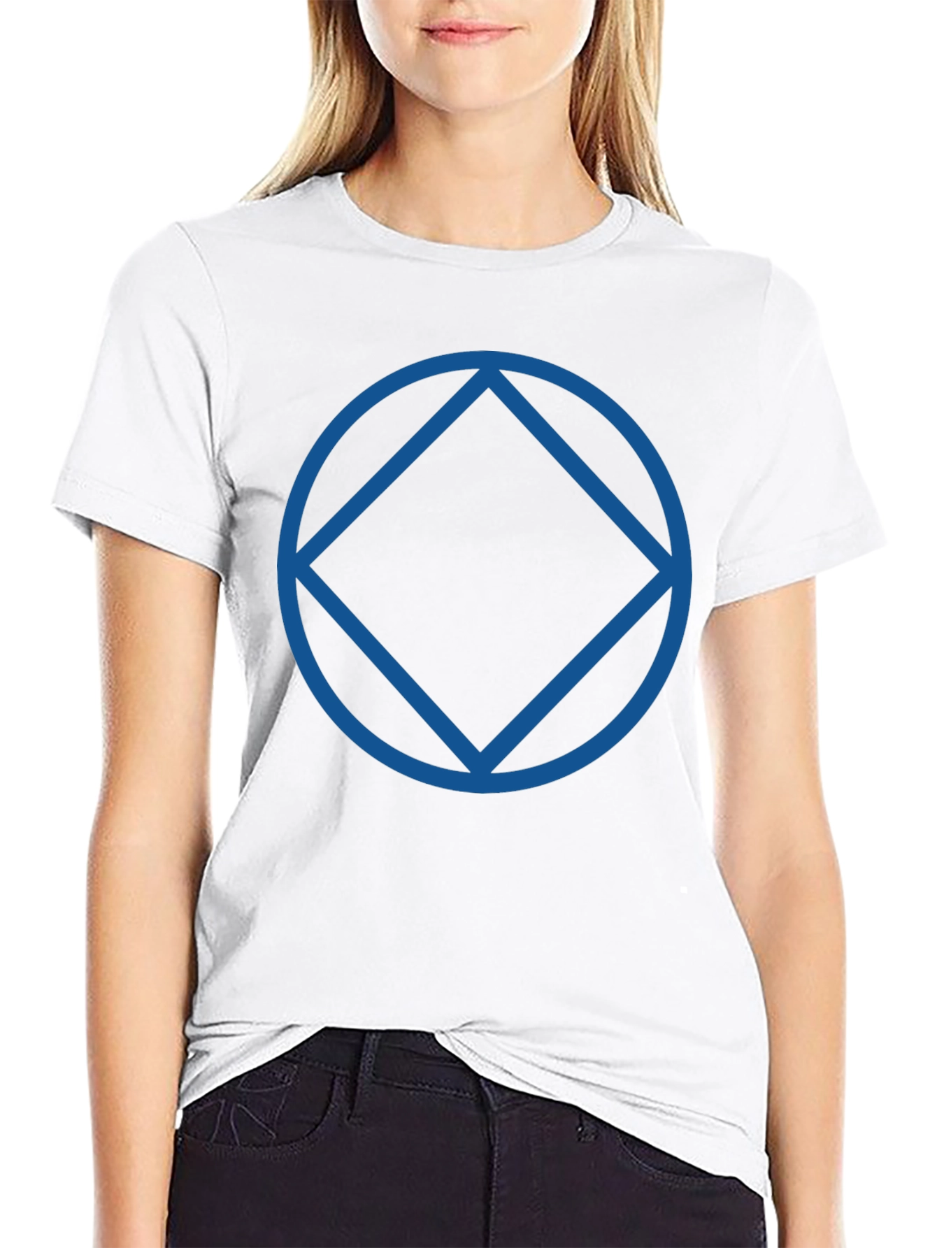 Black T-Shirt with Blue Circle and Diamond Design