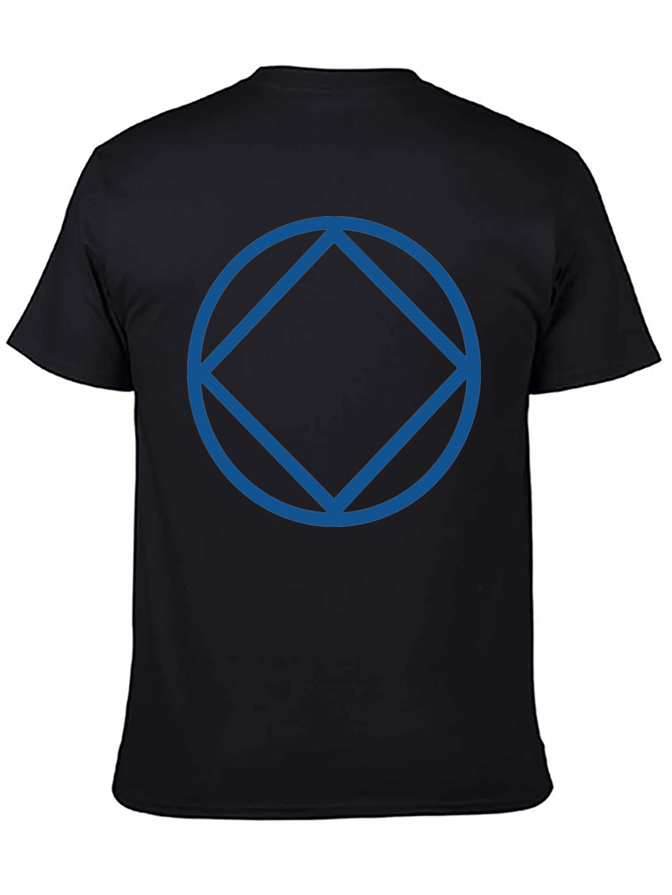 Black T-Shirt with Blue Circle and Diamond Design