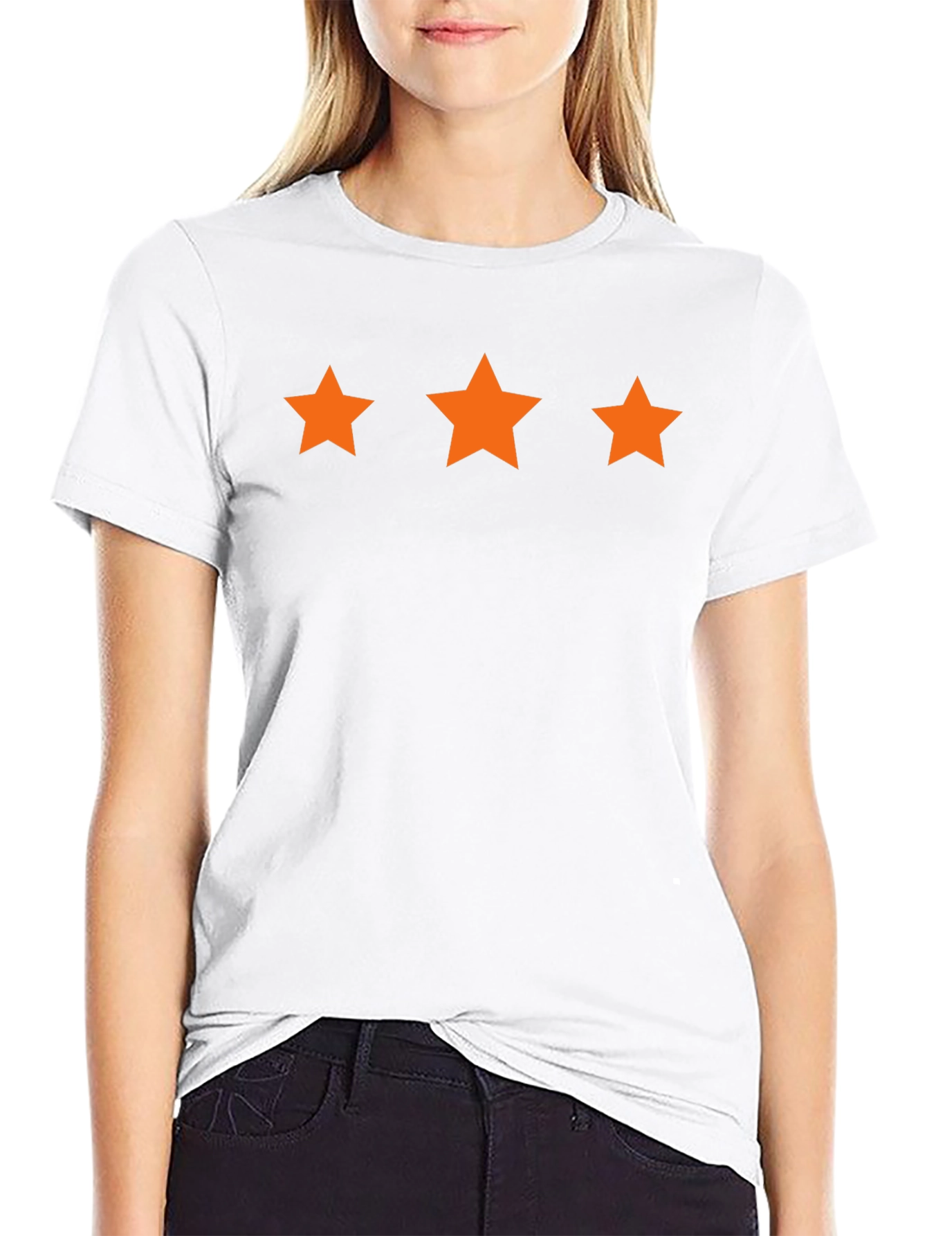 Mens Black T-Shirt with Three Orange Stars Design