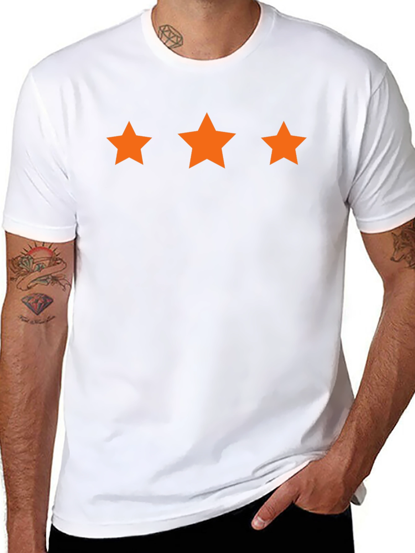 Mens Black T-Shirt with Three Orange Stars Design