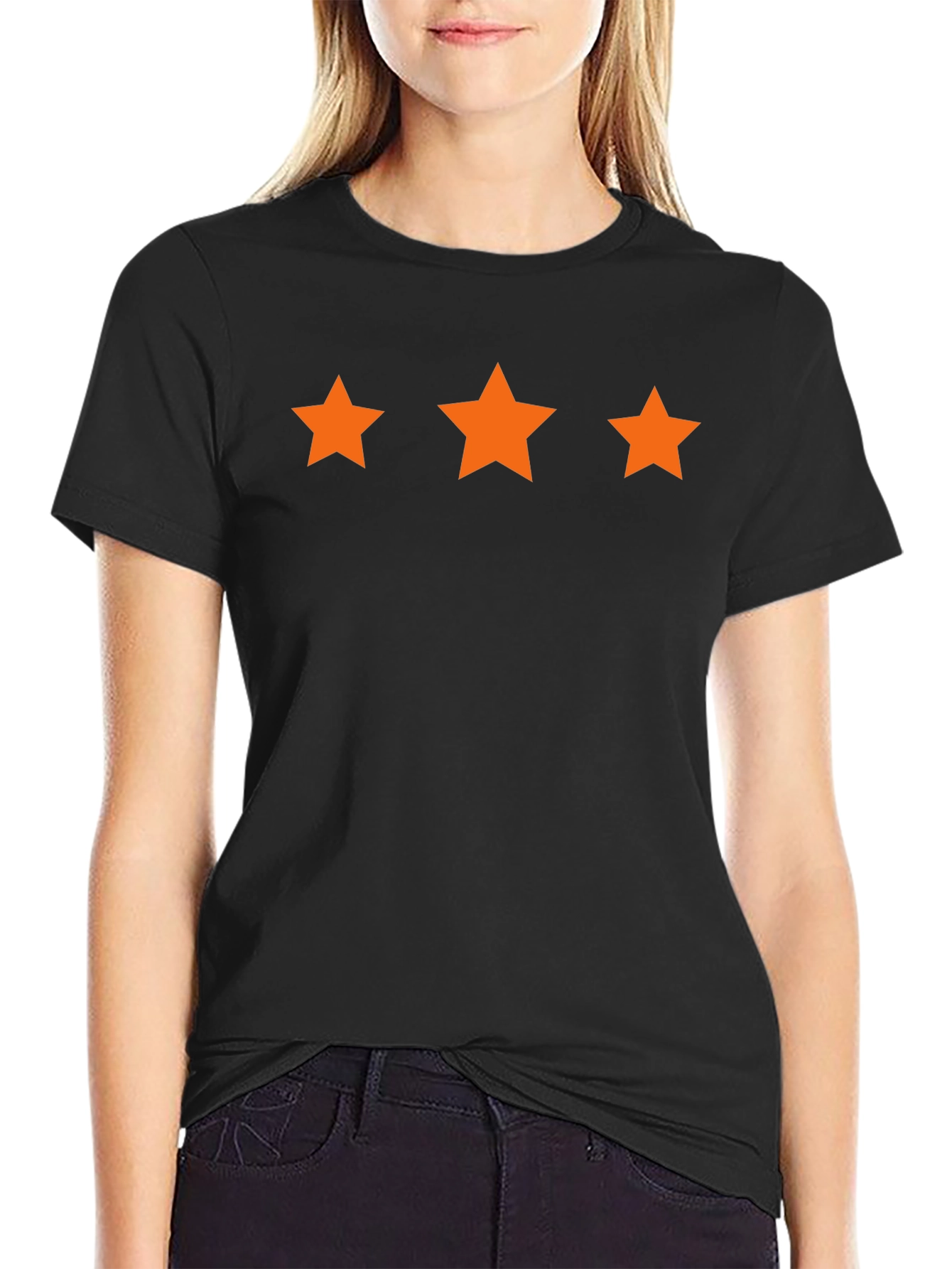 Mens Black T-Shirt with Three Orange Stars Design