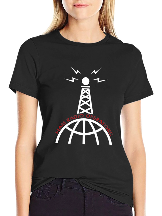 Ham Radio Operator T-Shirt: Black with White & Red Graphic