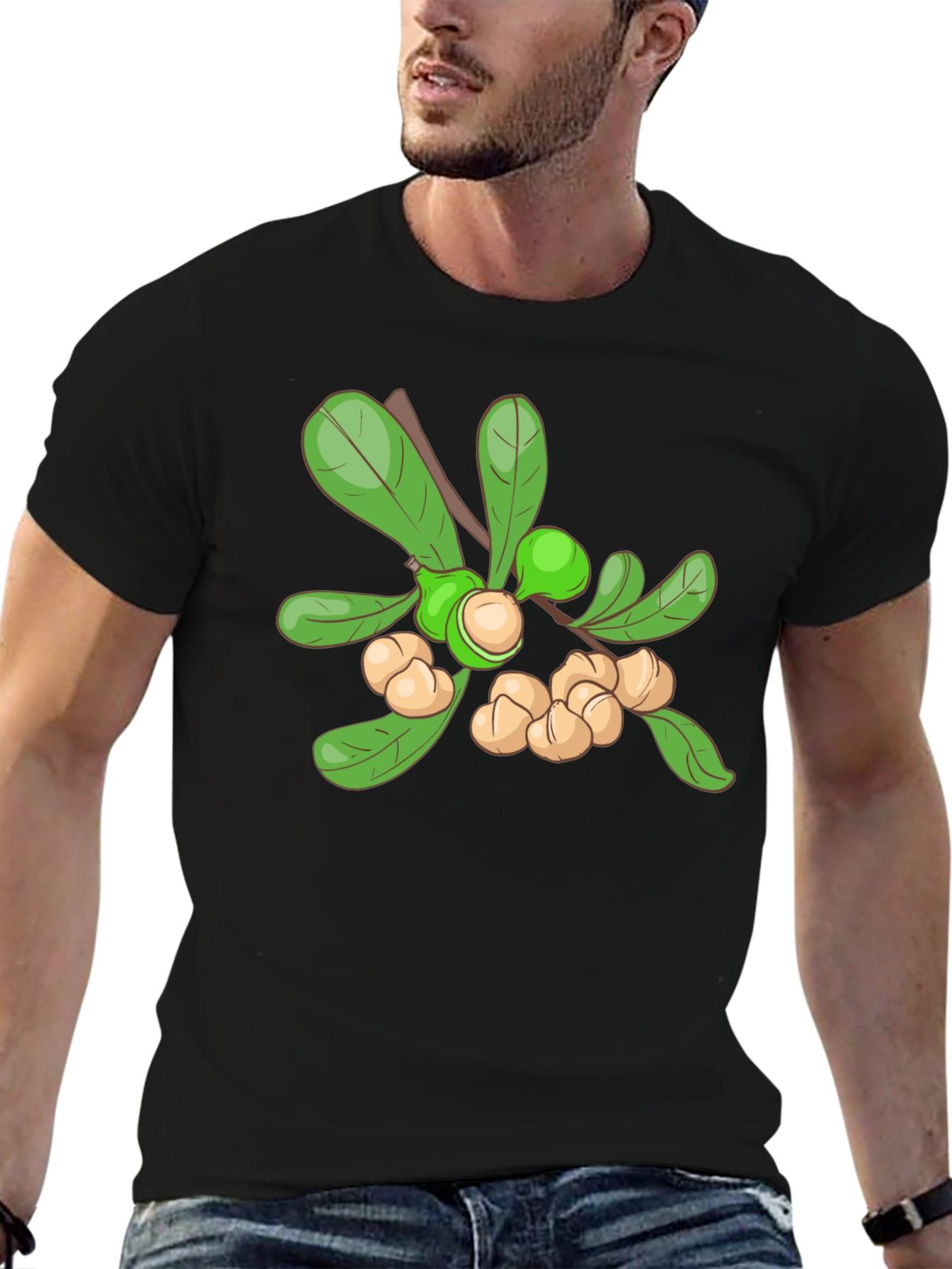 Macadamia Nut Branch Graphic Tee - Black Cotton Blend