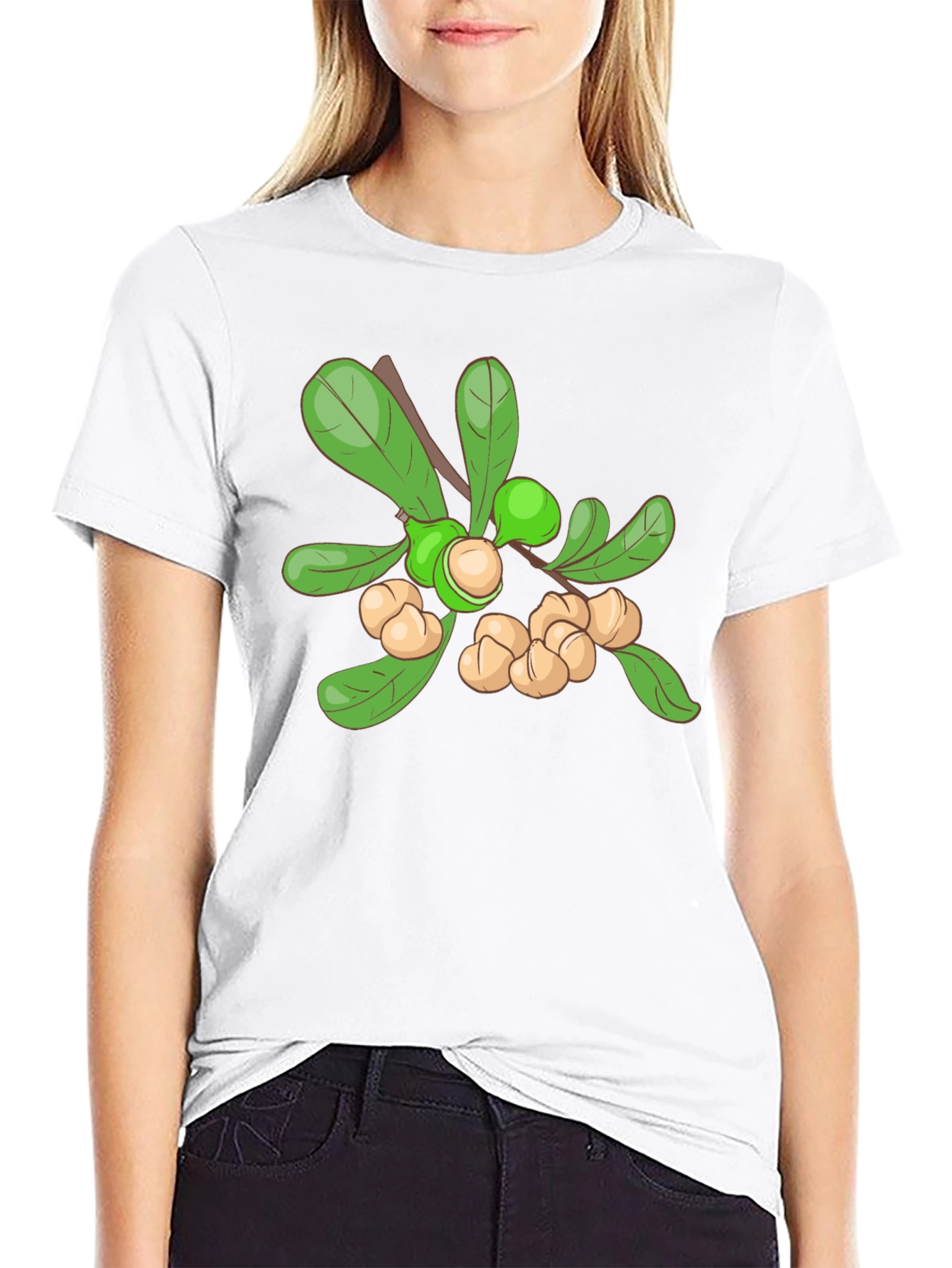 Macadamia Nut Branch Graphic Tee - Black Cotton Blend